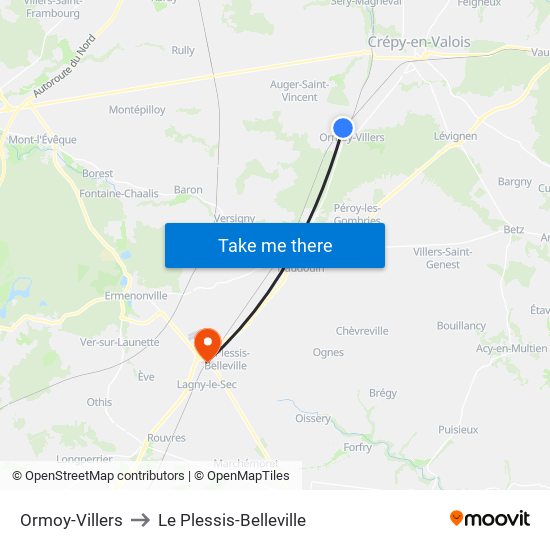 Ormoy-Villers to Le Plessis-Belleville map