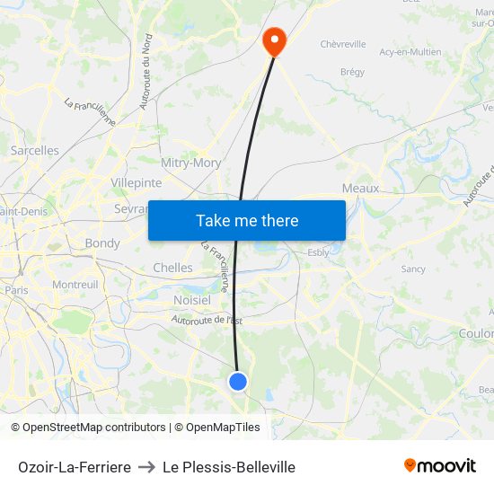 Ozoir-La-Ferriere to Le Plessis-Belleville map