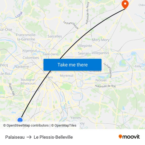 Palaiseau to Le Plessis-Belleville map