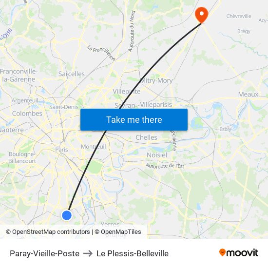 Paray-Vieille-Poste to Le Plessis-Belleville map