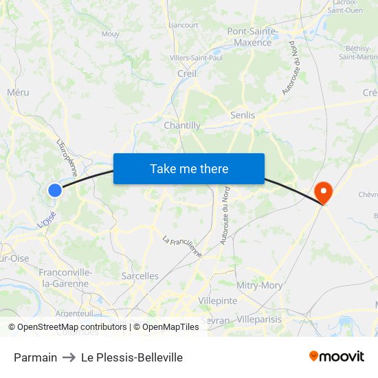 Parmain to Le Plessis-Belleville map