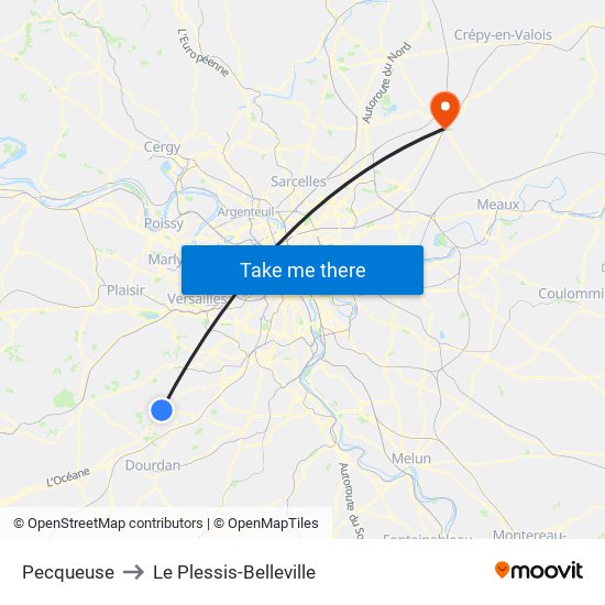 Pecqueuse to Le Plessis-Belleville map