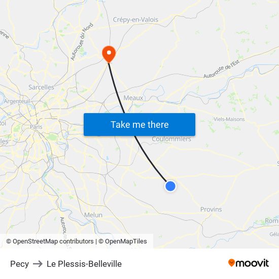 Pecy to Le Plessis-Belleville map