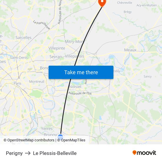 Perigny to Le Plessis-Belleville map