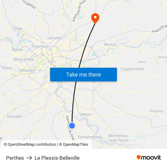 Perthes to Le Plessis-Belleville map