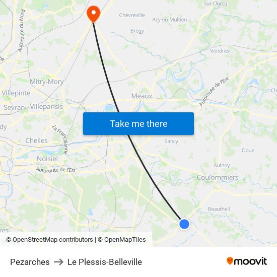 Pezarches to Le Plessis-Belleville map