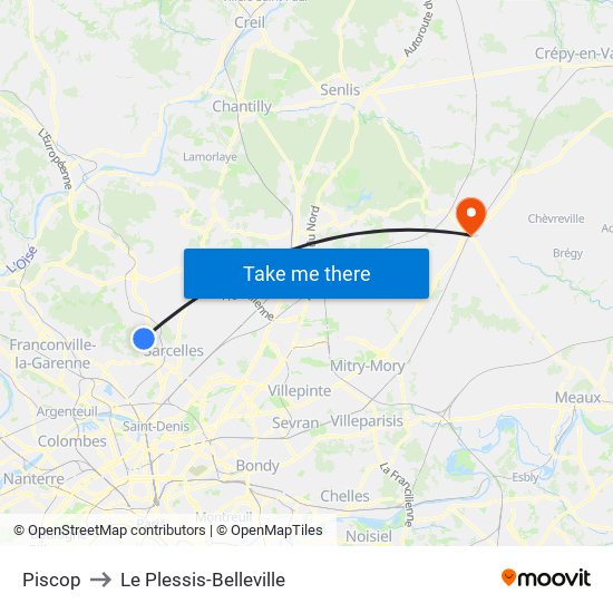 Piscop to Le Plessis-Belleville map