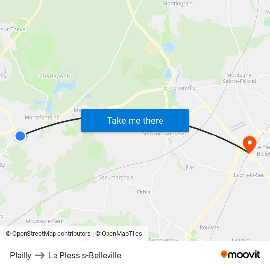 Plailly to Le Plessis-Belleville map