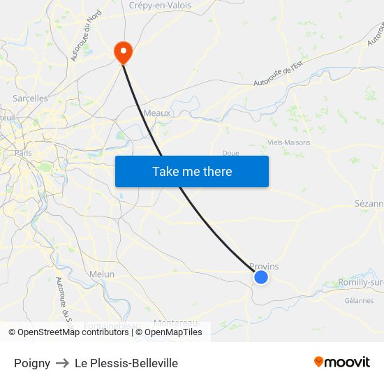 Poigny to Le Plessis-Belleville map