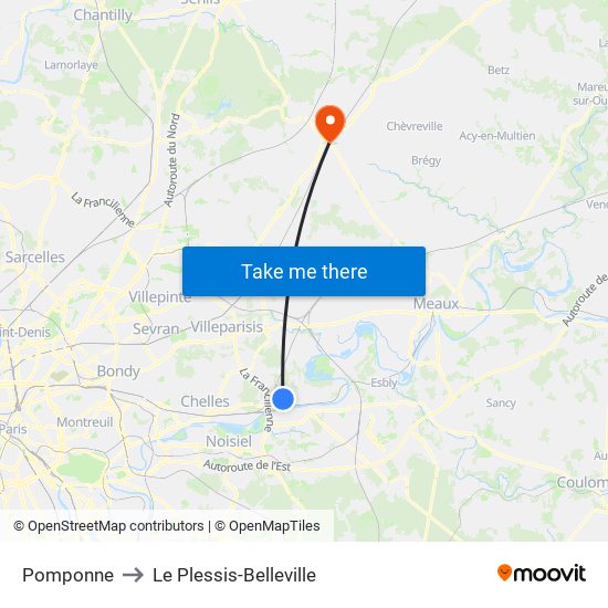 Pomponne to Le Plessis-Belleville map