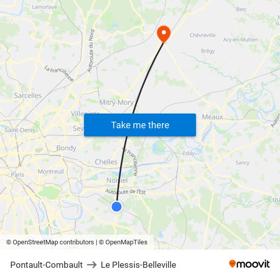 Pontault-Combault to Le Plessis-Belleville map