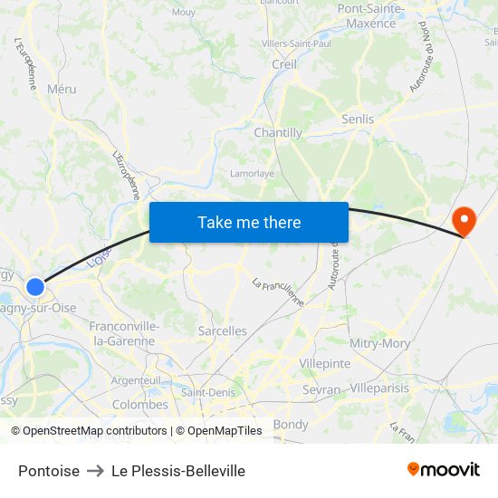 Pontoise to Le Plessis-Belleville map