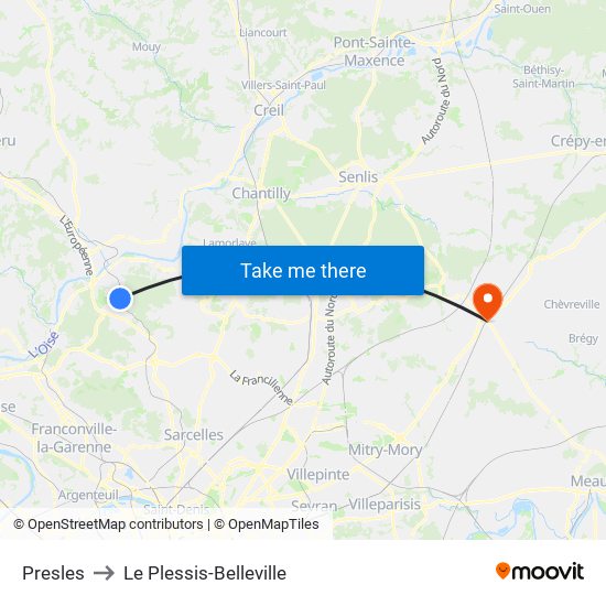 Presles to Le Plessis-Belleville map