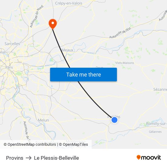 Provins to Le Plessis-Belleville map