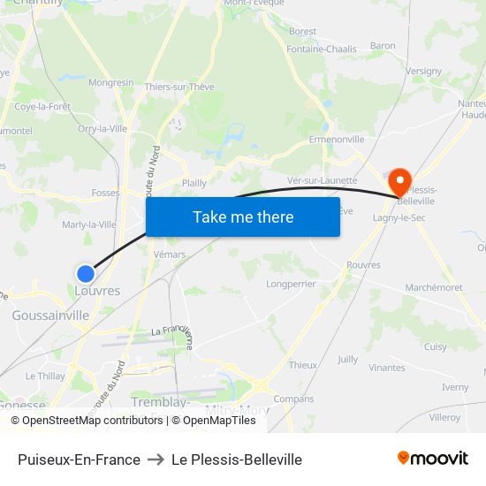 Puiseux-En-France to Le Plessis-Belleville map