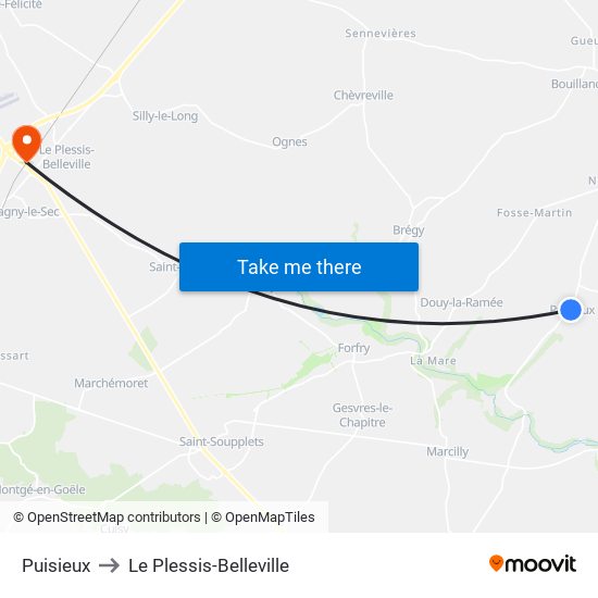 Puisieux to Le Plessis-Belleville map