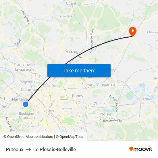 Puteaux to Le Plessis-Belleville map