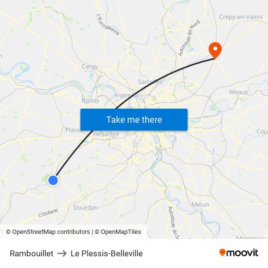 Rambouillet to Le Plessis-Belleville map