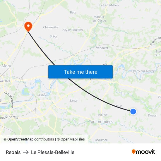 Rebais to Le Plessis-Belleville map