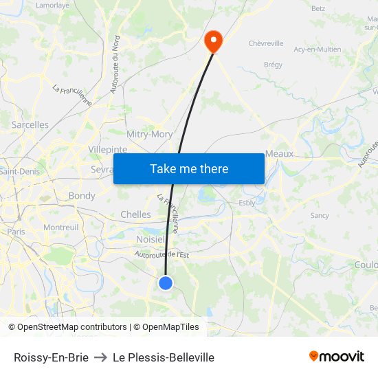 Roissy-En-Brie to Le Plessis-Belleville map