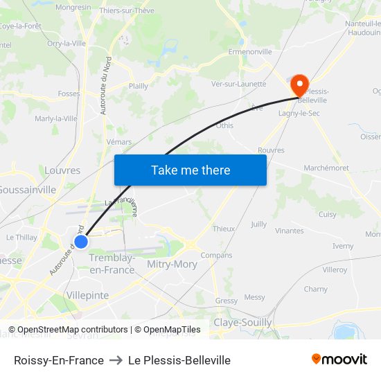 Roissy-En-France to Le Plessis-Belleville map