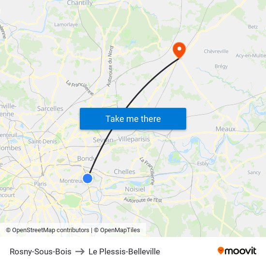 Rosny-Sous-Bois to Le Plessis-Belleville map