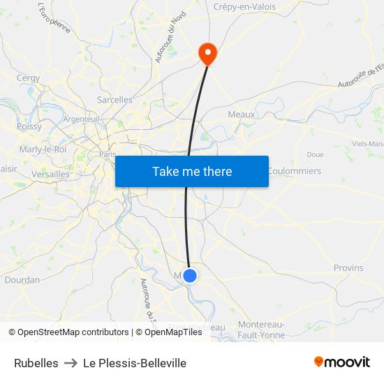 Rubelles to Le Plessis-Belleville map
