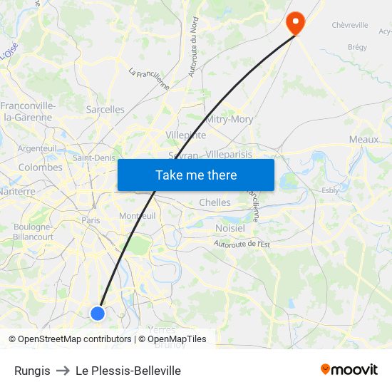 Rungis to Le Plessis-Belleville map