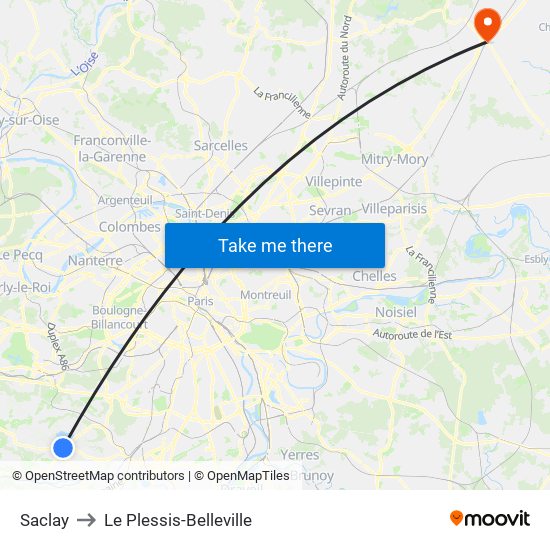 Saclay to Le Plessis-Belleville map
