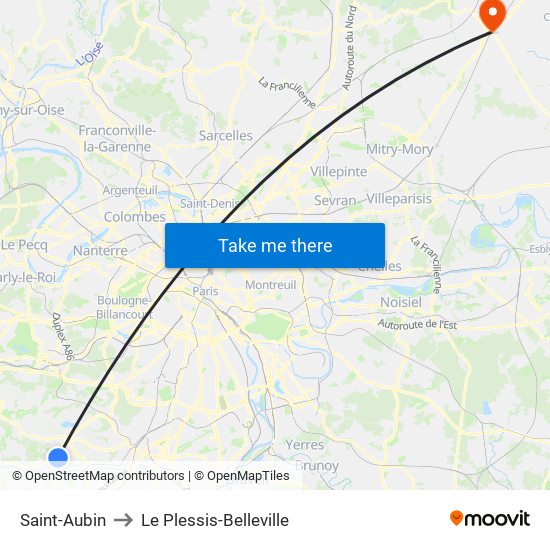 Saint-Aubin to Le Plessis-Belleville map