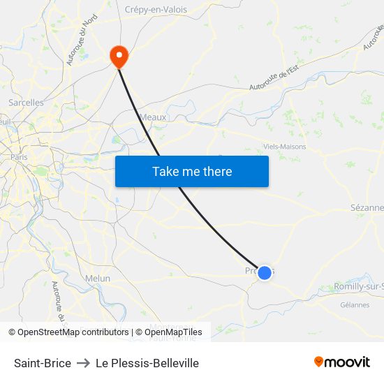 Saint-Brice to Le Plessis-Belleville map