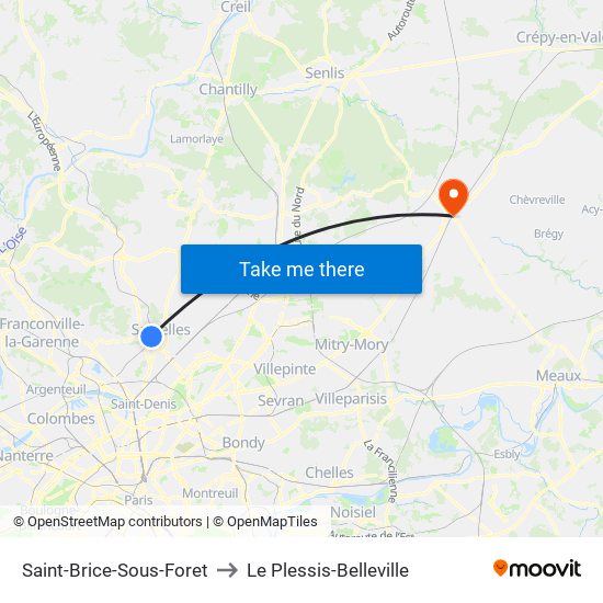 Saint-Brice-Sous-Foret to Le Plessis-Belleville map