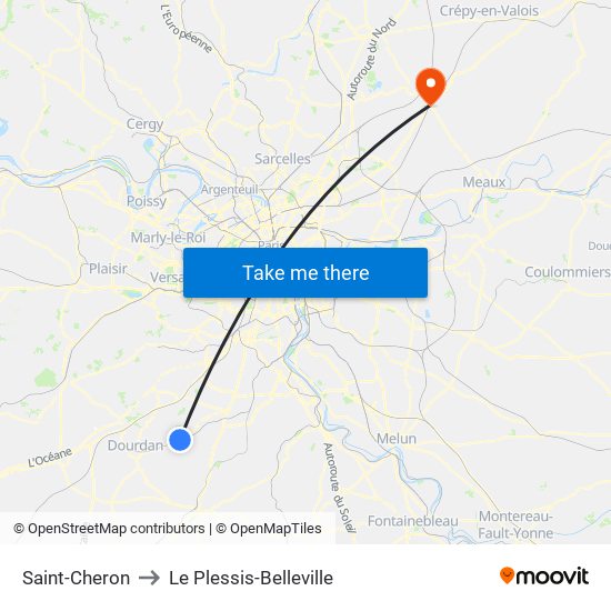 Saint-Cheron to Le Plessis-Belleville map