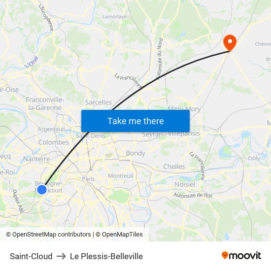 Saint-Cloud to Le Plessis-Belleville map