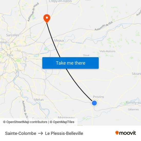 Sainte-Colombe to Le Plessis-Belleville map