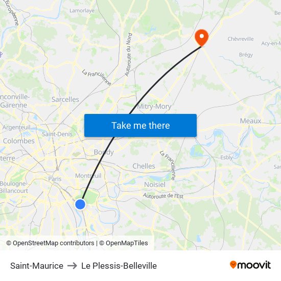 Saint-Maurice to Le Plessis-Belleville map