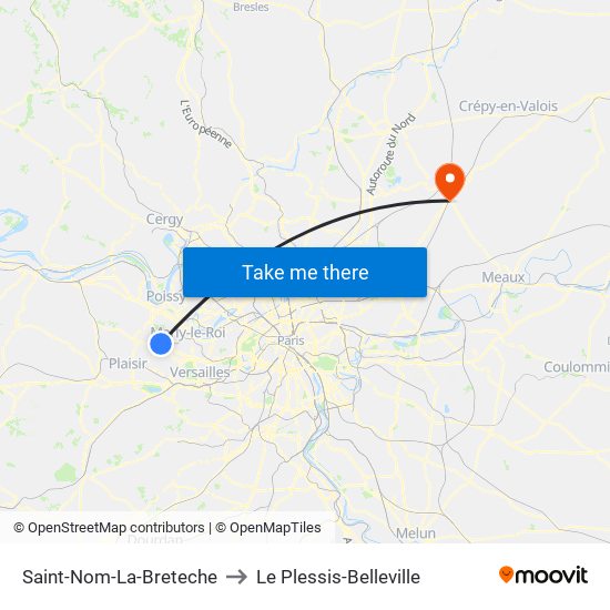 Saint-Nom-La-Breteche to Le Plessis-Belleville map