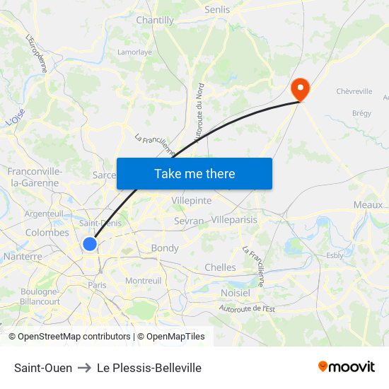 Saint-Ouen to Le Plessis-Belleville map