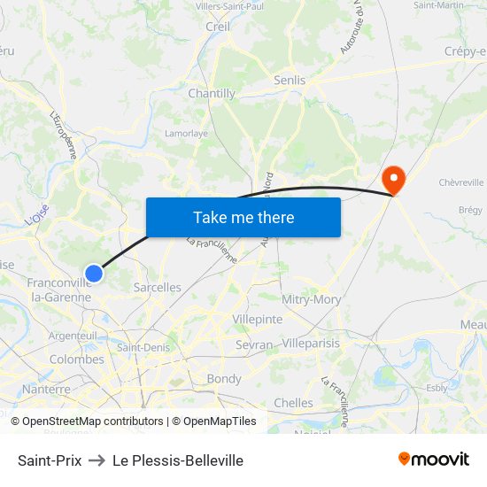 Saint-Prix to Le Plessis-Belleville map