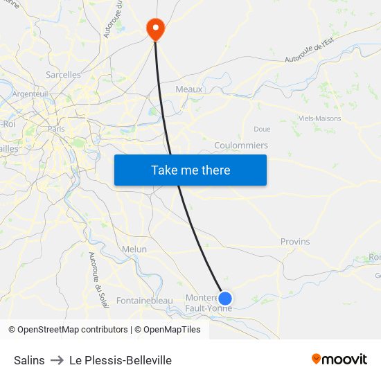 Salins to Le Plessis-Belleville map