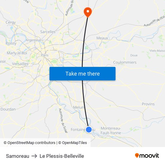 Samoreau to Le Plessis-Belleville map