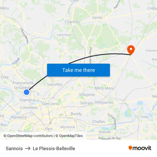 Sannois to Le Plessis-Belleville map