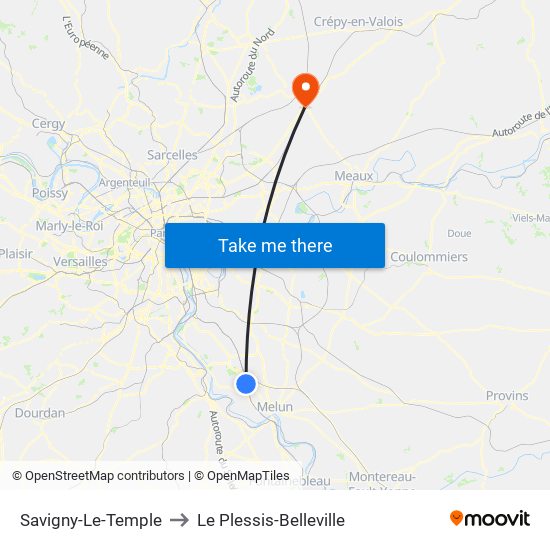Savigny-Le-Temple to Le Plessis-Belleville map