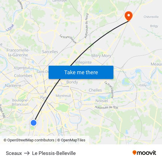 Sceaux to Le Plessis-Belleville map