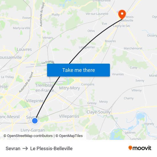 Sevran to Le Plessis-Belleville map