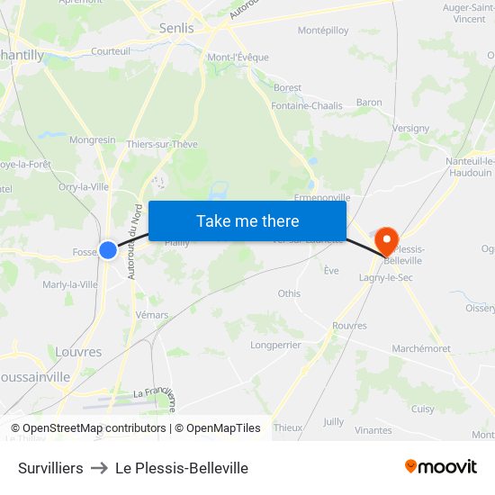 Survilliers to Le Plessis-Belleville map