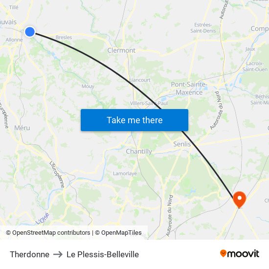 Therdonne to Le Plessis-Belleville map