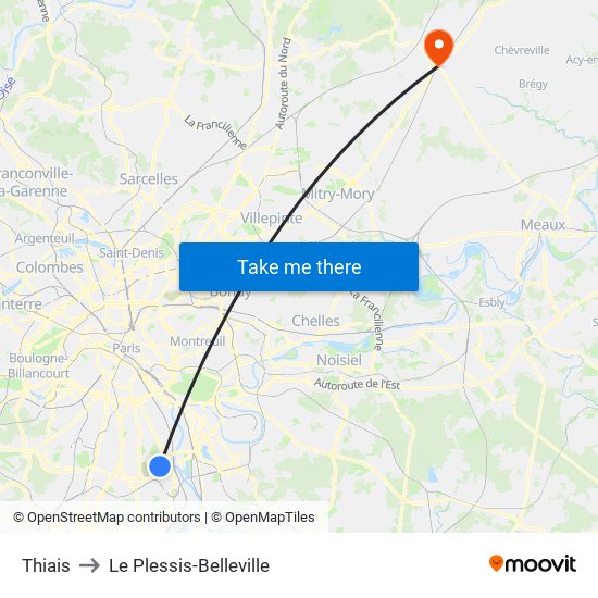 Thiais to Le Plessis-Belleville map