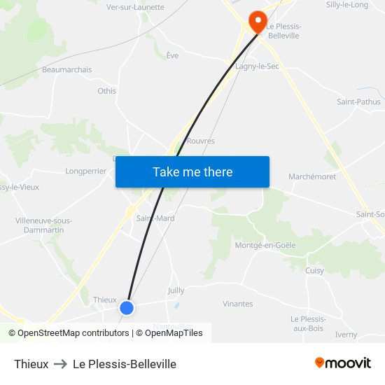 Thieux to Le Plessis-Belleville map