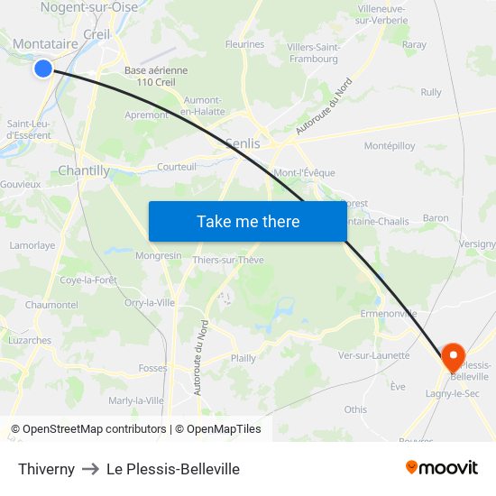 Thiverny to Le Plessis-Belleville map